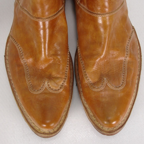 MOMA COGNAC DISTRESSED LEATHER WINGTIP BOOTS 41